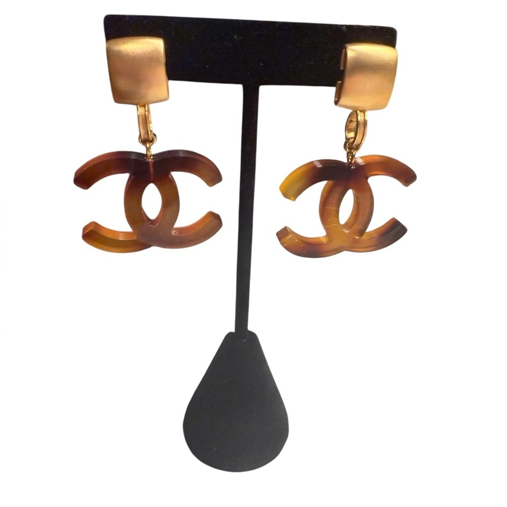 Upcycled Chanel Chic Tortoise Shell Earrings - image 1